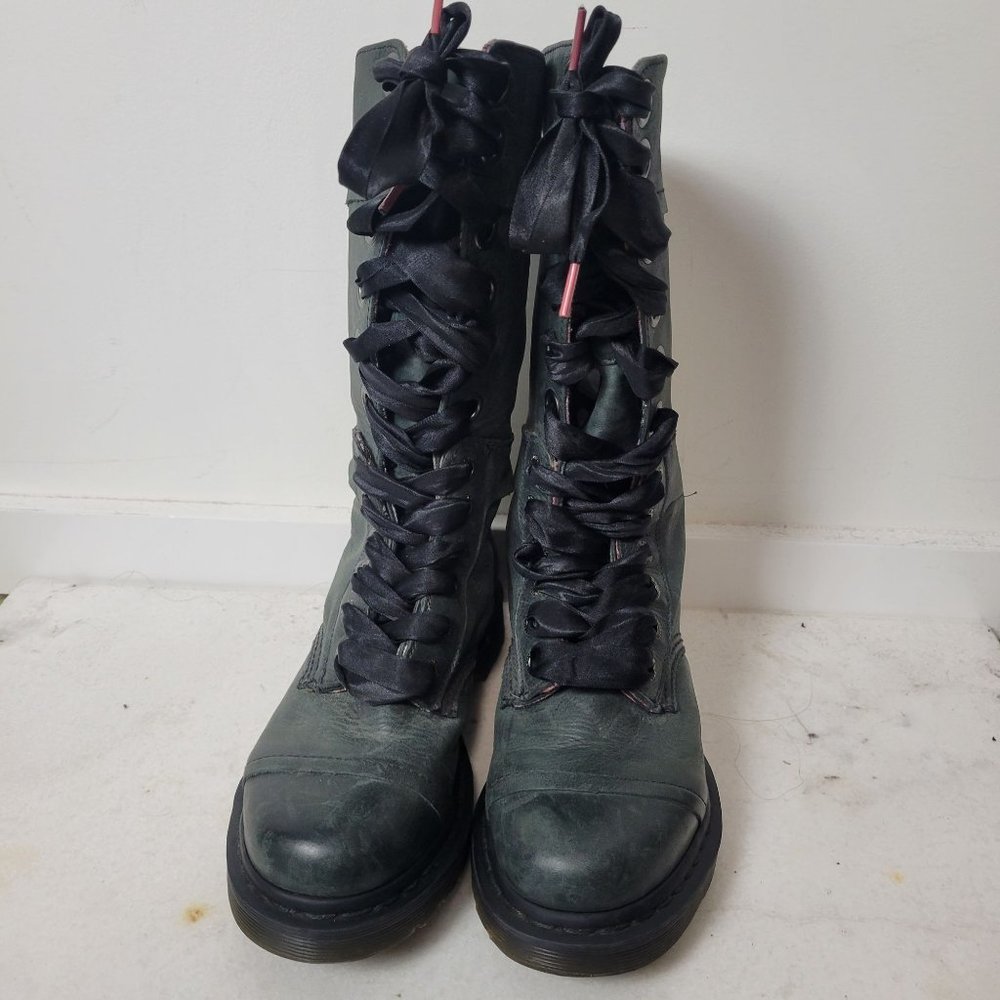 Dr. Martens Dark Green Lace-Up Combat Boots - Picture 3 of 13